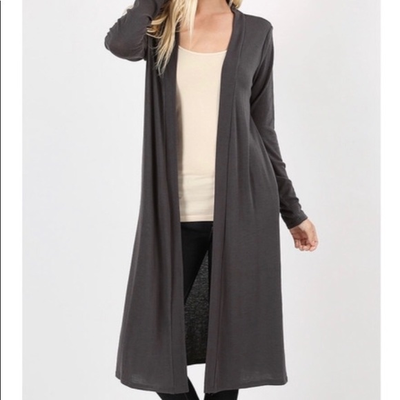 New Ash Grey Zenana Outfitters Sweater Cardigan - Picture 2 of 6